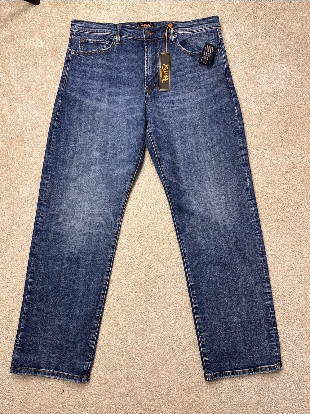 Von Dutch Straight Leg Selvedge Denim Jeans in Dark Blue Wash